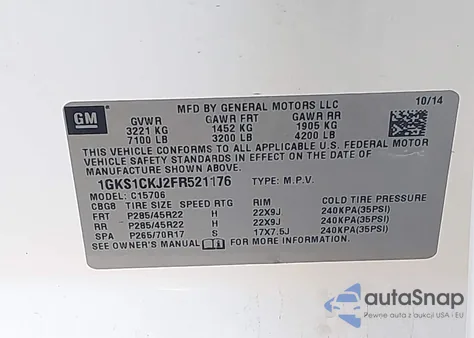 2015 GMC Yukon Denali from USA, damaged, VIN 1GKS1CKJ2FR521176